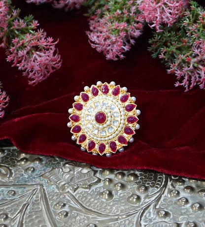 Alankar Red Kundan Ring