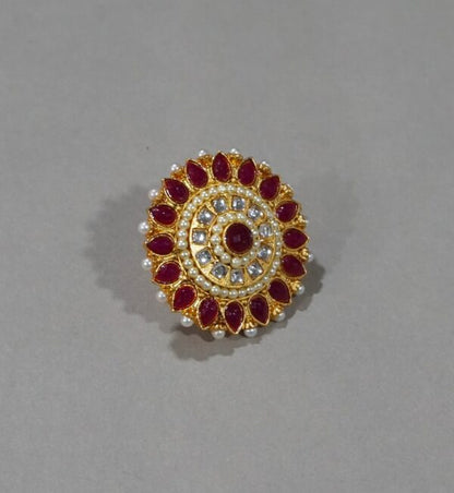 Alankar Red Kundan Ring