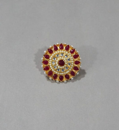 Alankar Red Kundan Ring