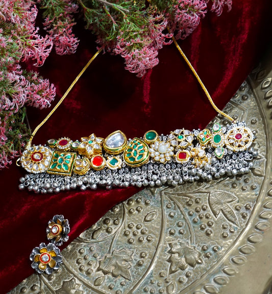Alankar Tribal Chokar Green Set