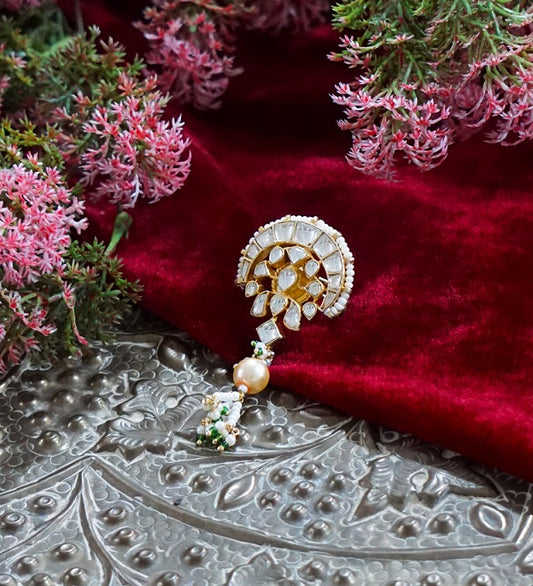 White Kundan Pearl Drop Ring