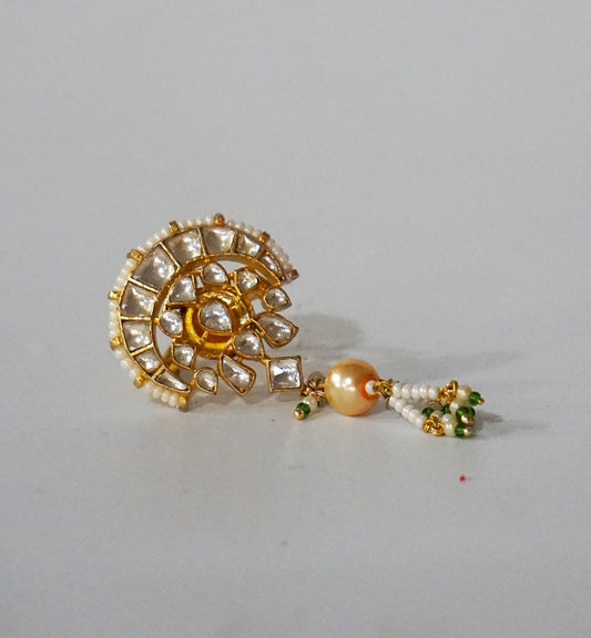 White Kundan Pearl Drop Ring