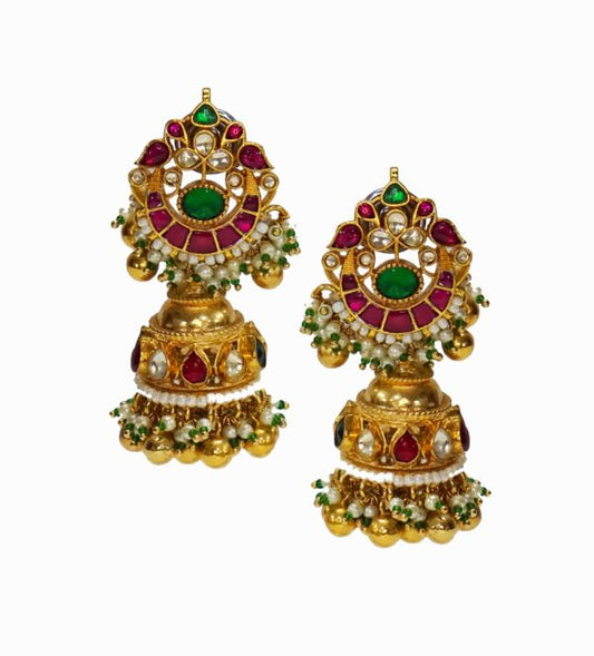 Pink White Kundan Jhumka