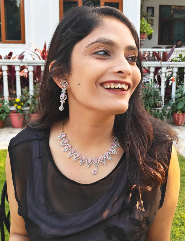 Alankar Rose Quartz Diamond Necklace Set