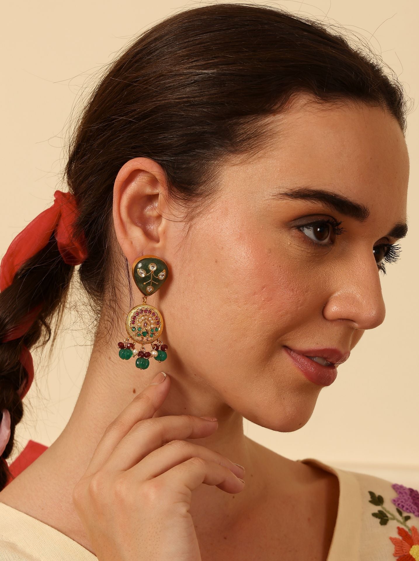 Inlay Aari Drop Earrings