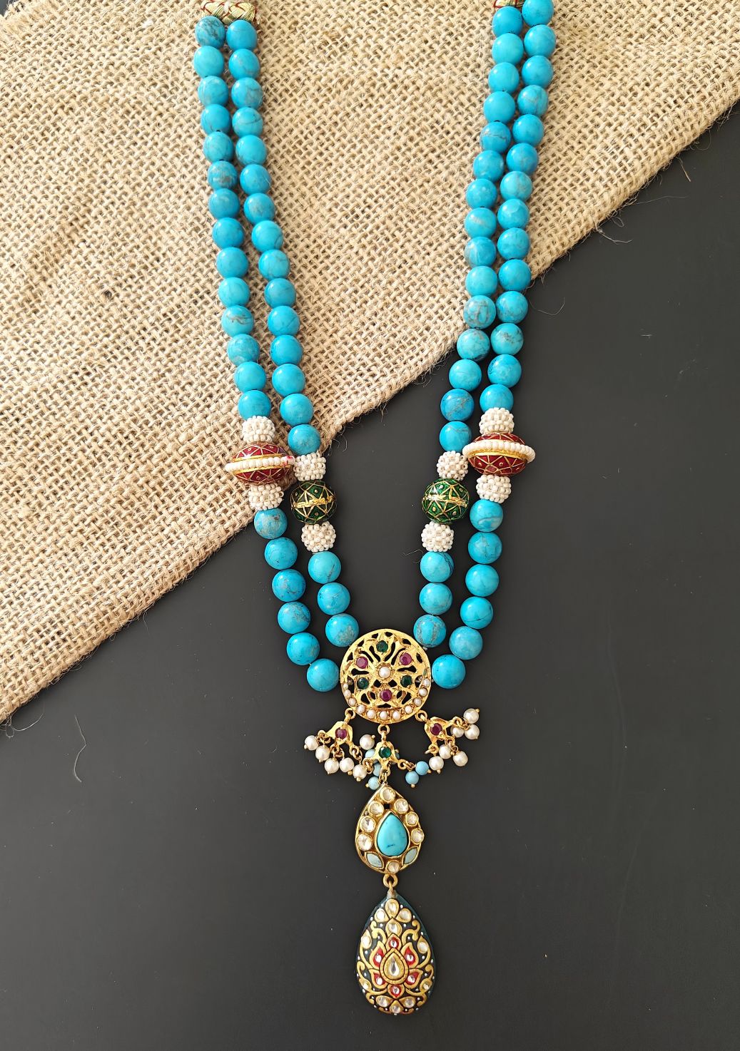 Turquoise Kundan Aari Royal Necklace