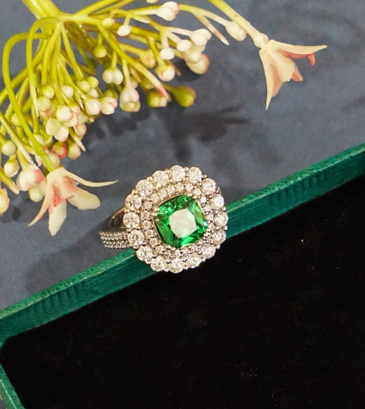 Green Square Cocktail Ring