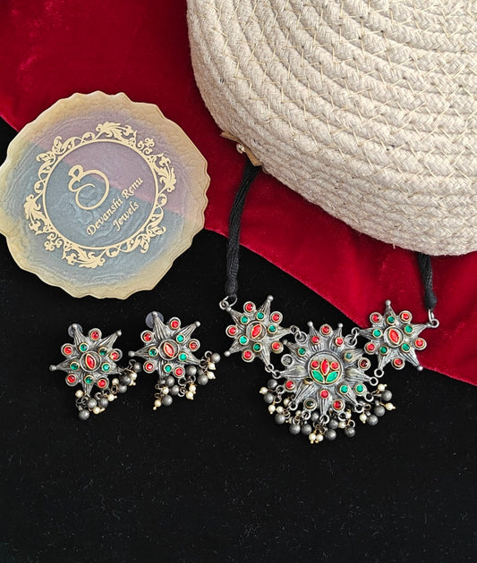 Alankar Floral Oxidized Chokar Set