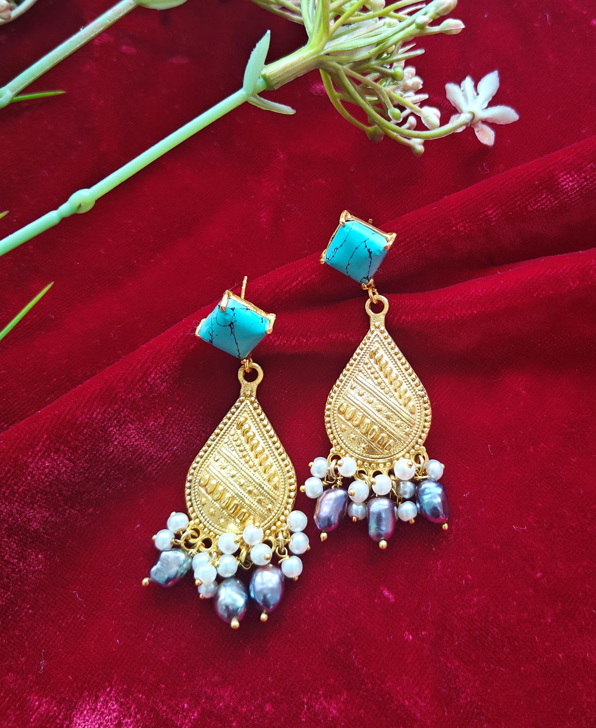 Alankar Turquoise Temple Drop Earrings