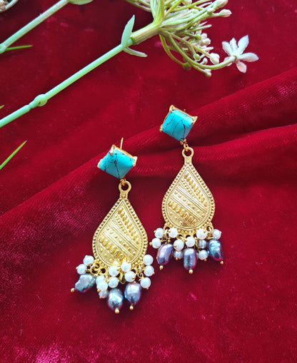 Alankar Turquoise Temple Drop Earrings