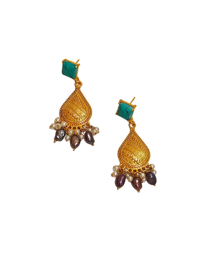 Alankar Turquoise Temple Drop Earrings