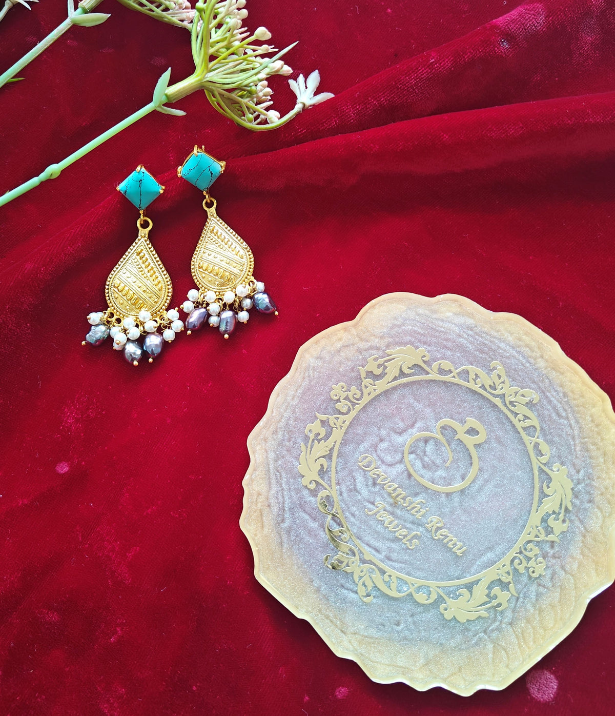 Alankar Turquoise Temple Drop Earrings