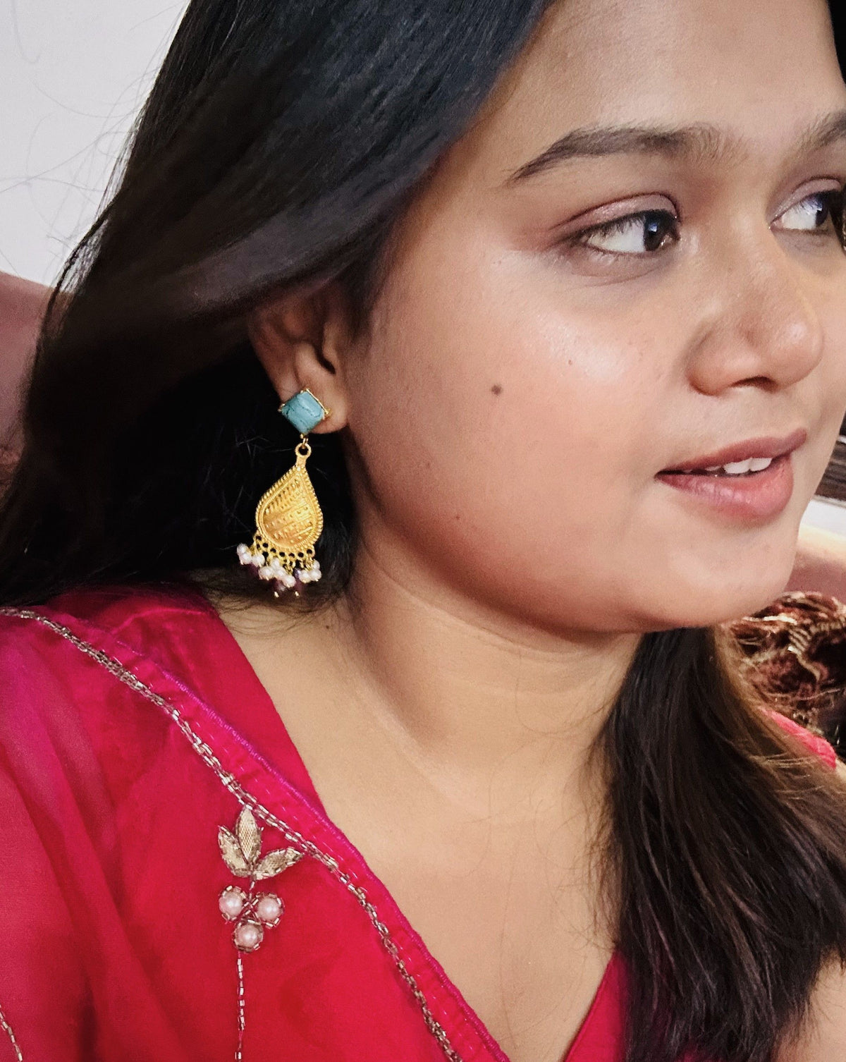 Alankar Turquoise Temple Drop Earrings