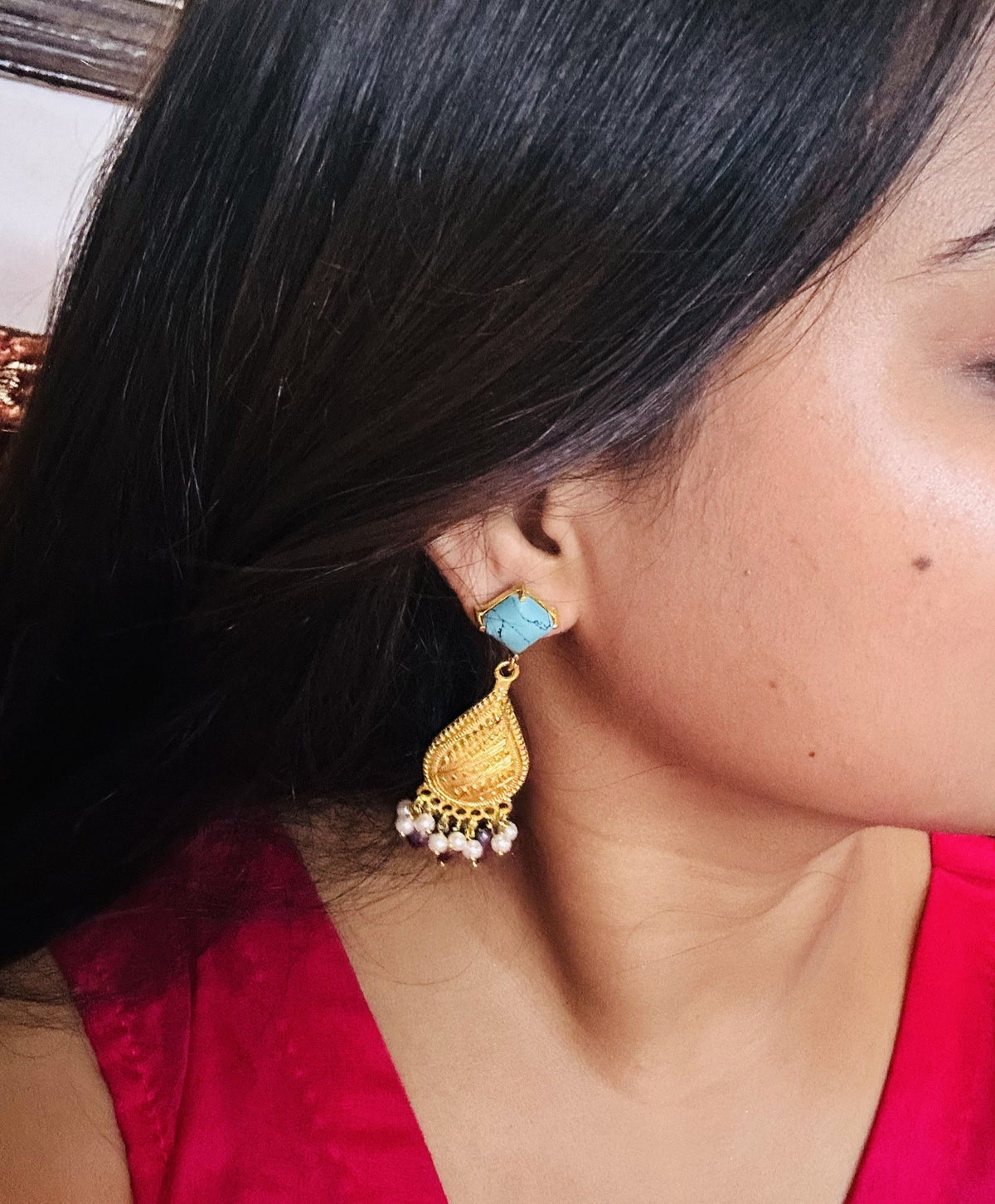 Alankar Turquoise Temple Drop Earrings