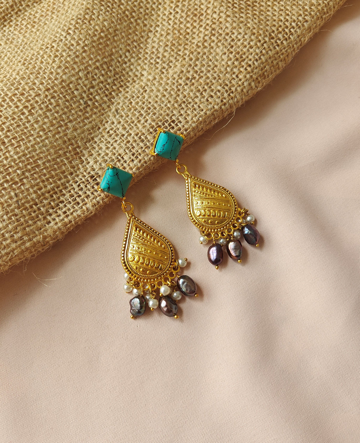 Alankar Turquoise Temple Drop Earrings