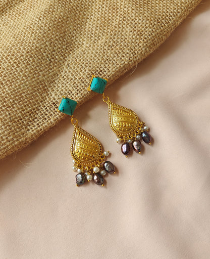 Alankar Turquoise Temple Drop Earrings