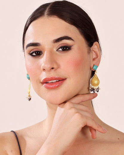 Alankar Turquoise Temple Drop Earrings