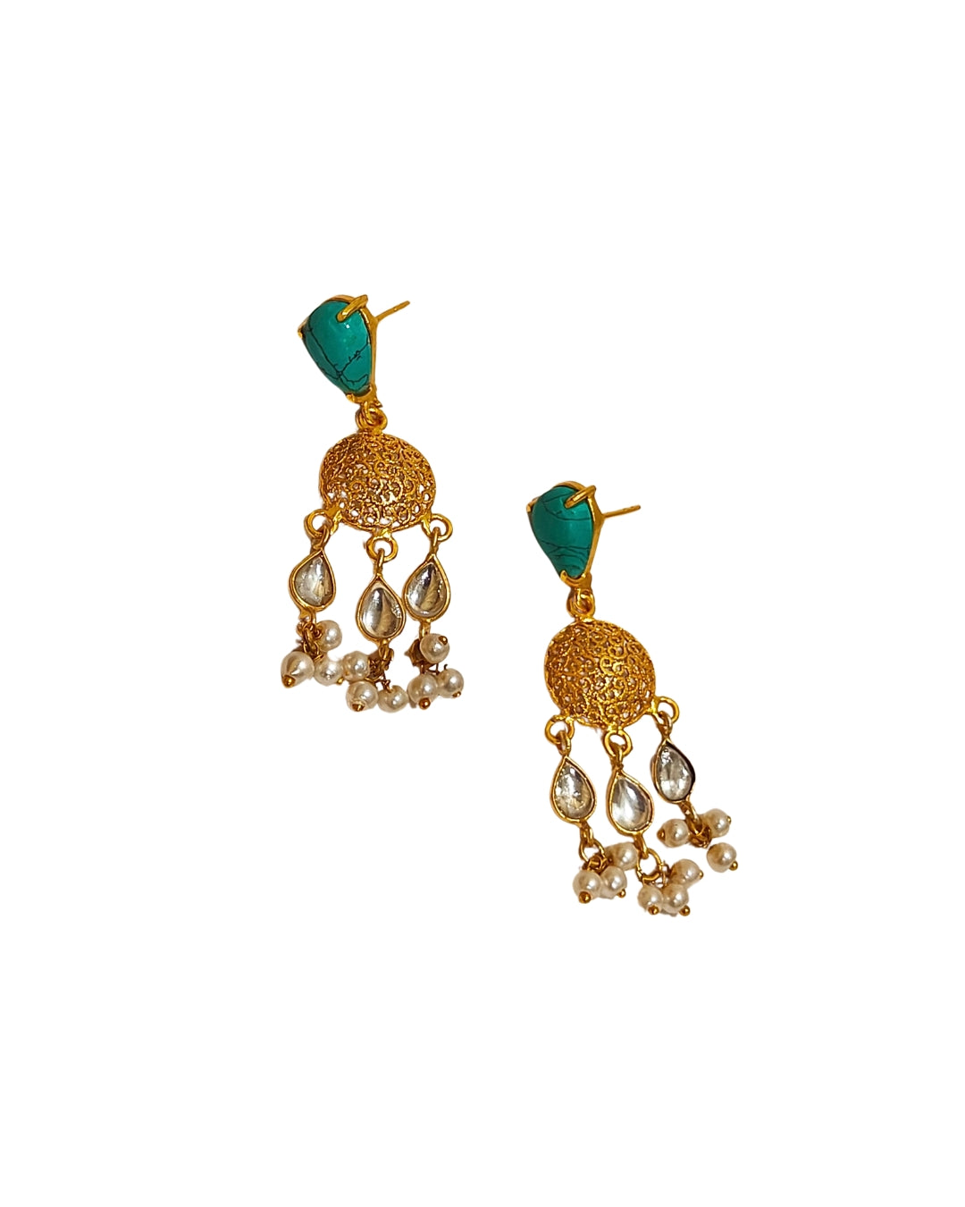 Alankar Turquoise Round Kundan Drop Earrings