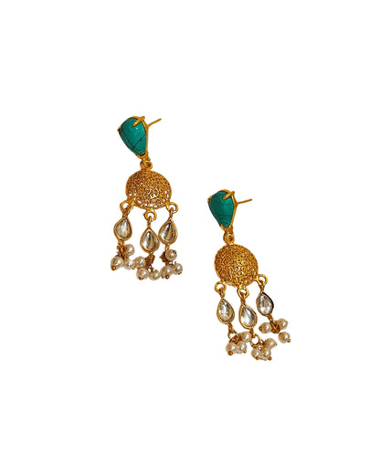 Alankar Turquoise Round Kundan Drop Earrings