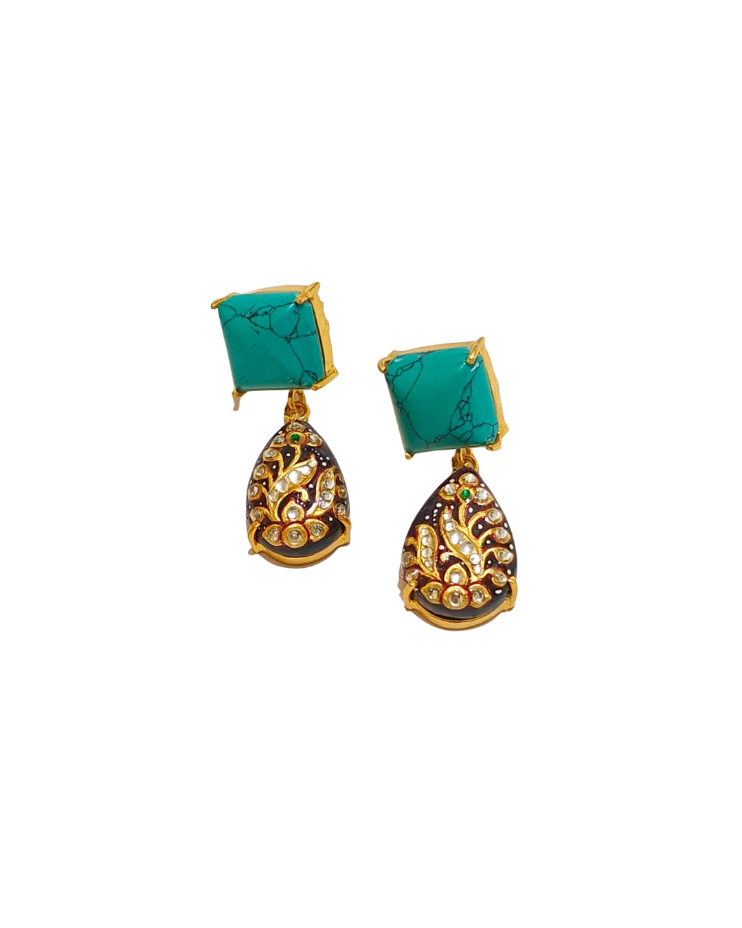 Alankar Turquoise Paint Pear Dangler Earrings