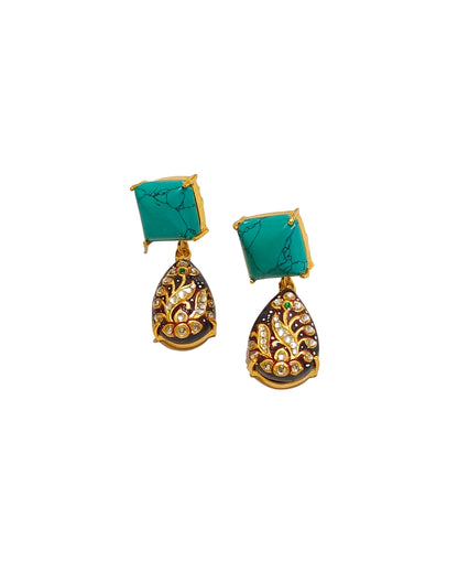Alankar Turquoise Paint Pear Dangler Earrings