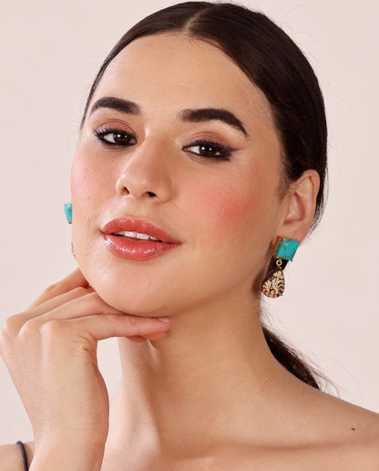 Alankar Turquoise Paint Pear Dangler Earrings