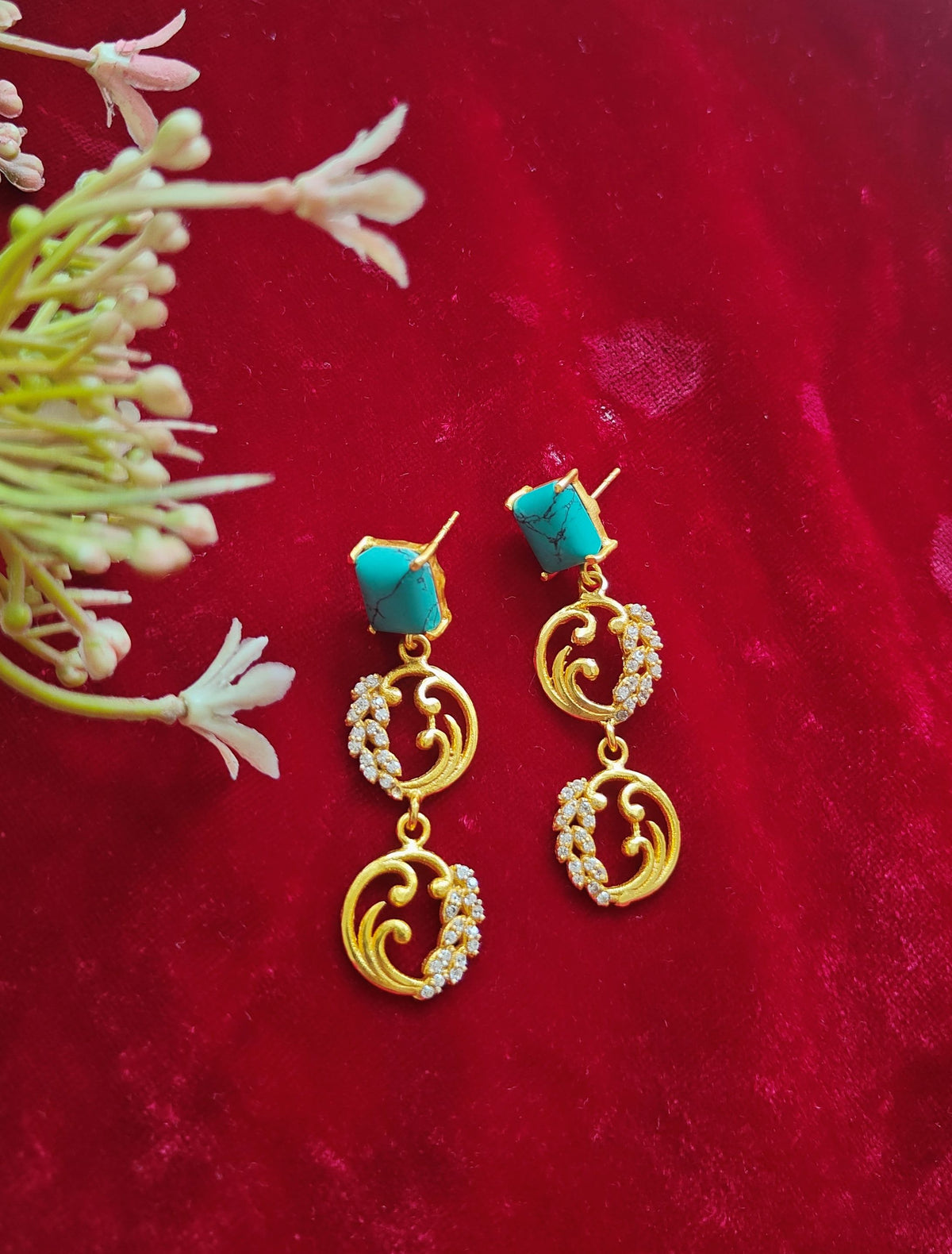 Alankar Floral Turquoise Drop Earring