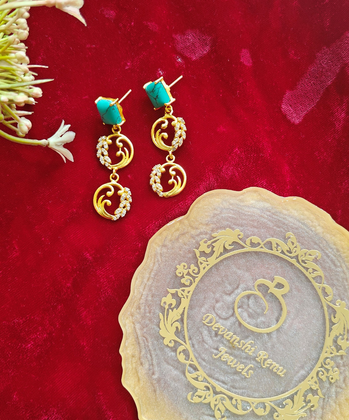 Alankar Floral Turquoise Drop Earring