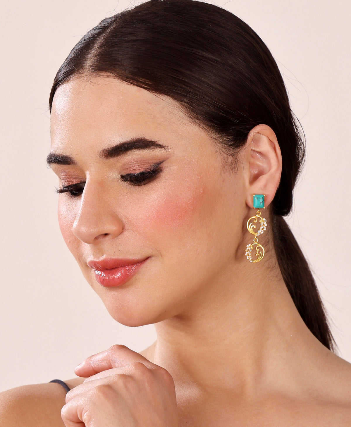 Alankar Floral Turquoise Drop Earring