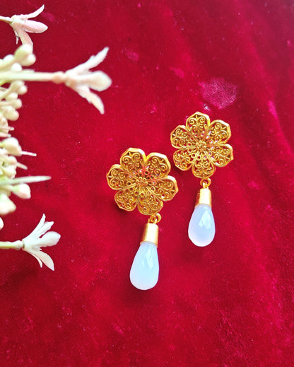 Alankar Fauna White Drop Earrings
