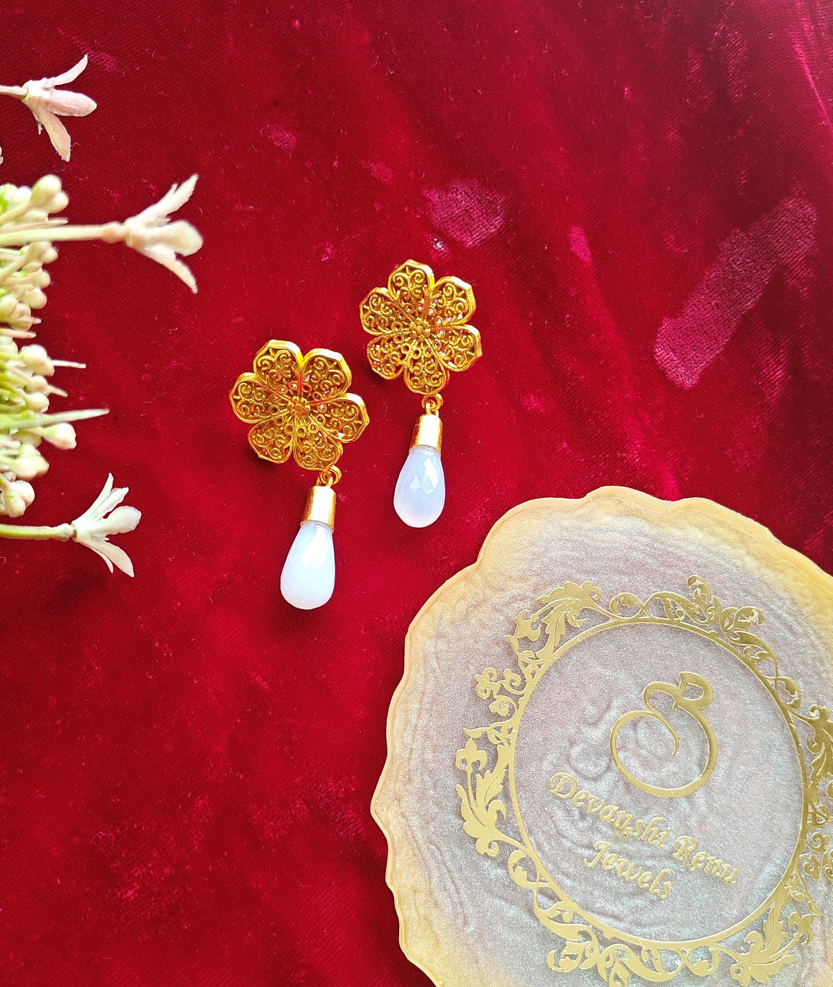 Alankar Fauna White Drop Earrings