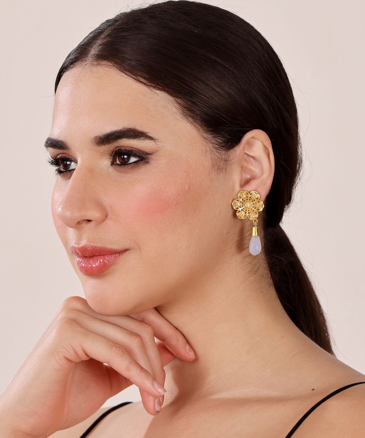Alankar Fauna White Drop Earrings