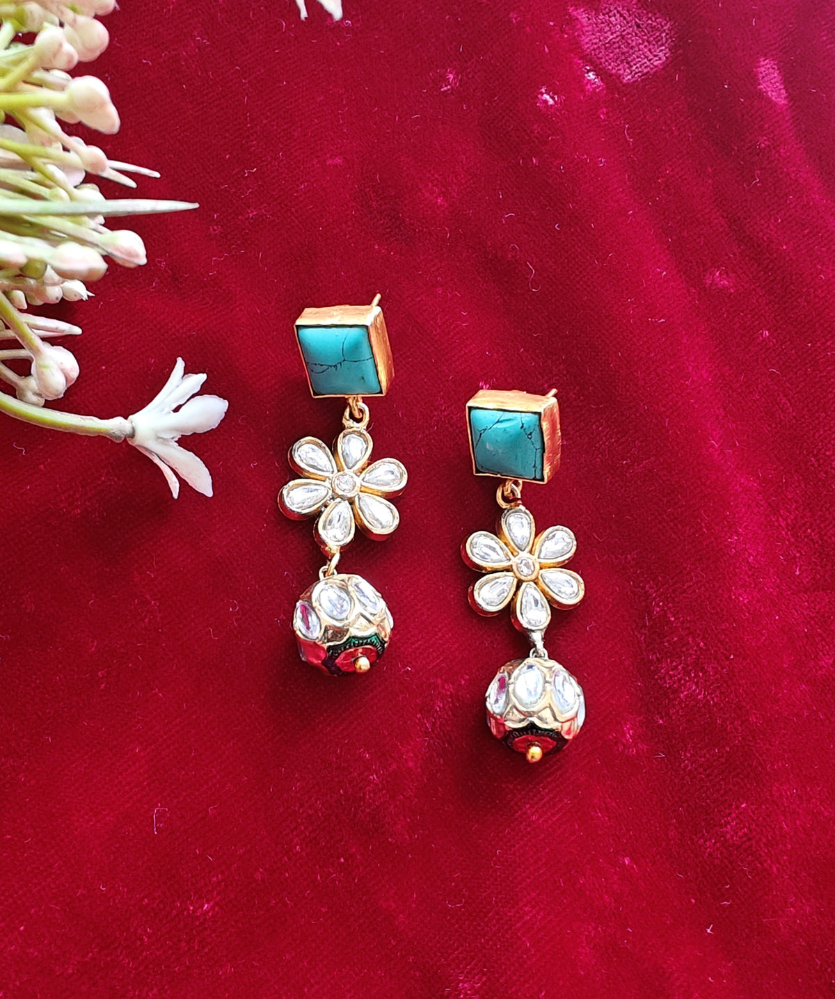 Alankar Turquoise Floral Kundan Drop Earring
