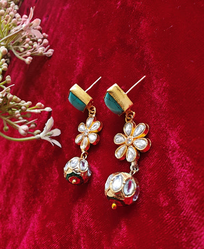 Alankar Turquoise Floral Kundan Drop Earring