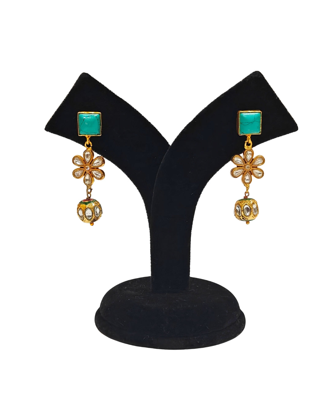 Alankar Turquoise Floral Kundan Drop Earring