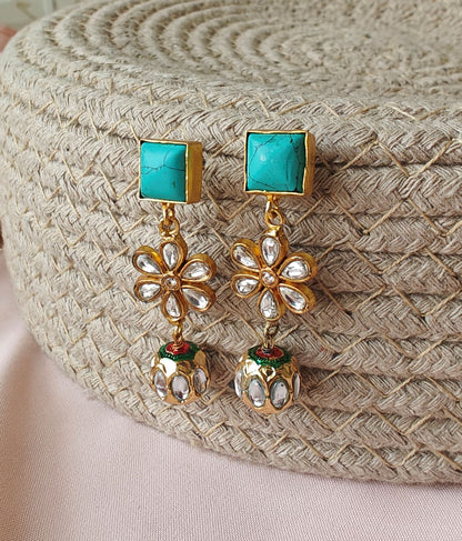 Alankar Turquoise Floral Kundan Drop Earring
