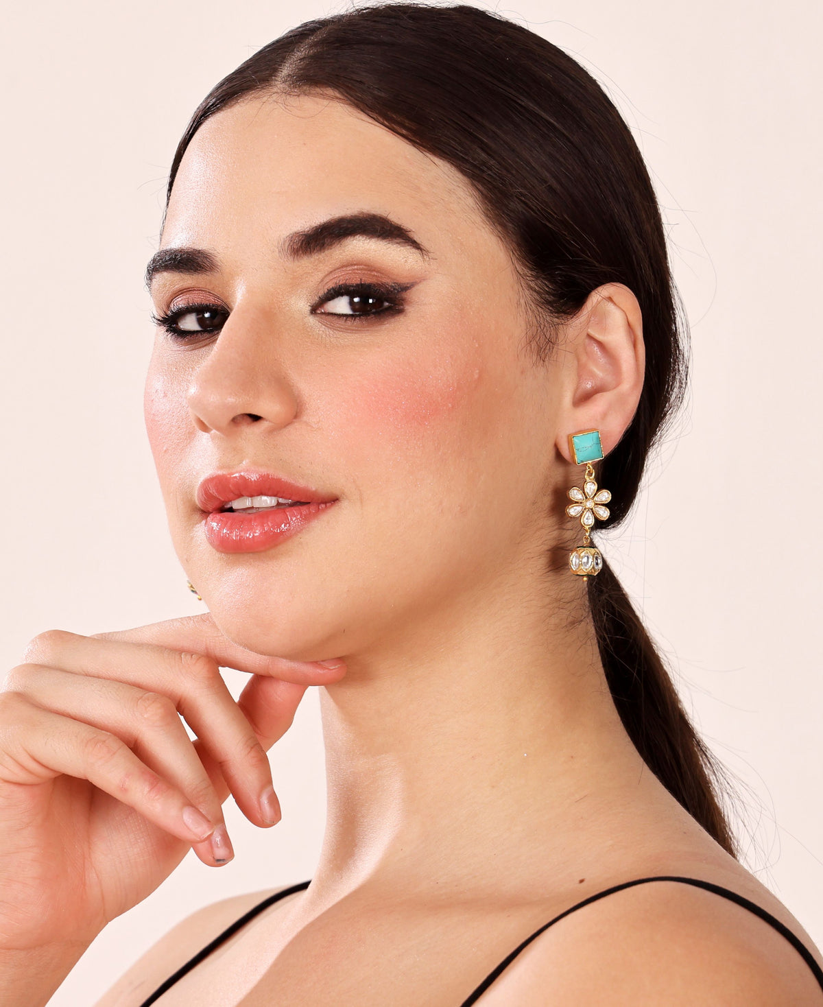 Alankar Turquoise Floral Kundan Drop Earring