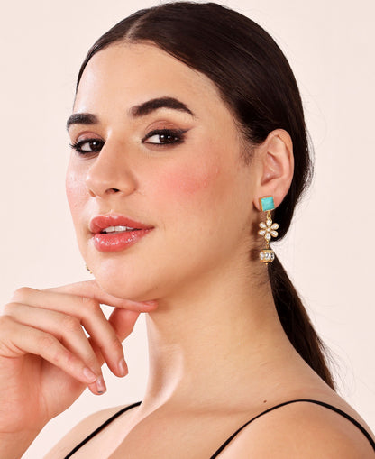 Alankar Turquoise Floral Kundan Drop Earring