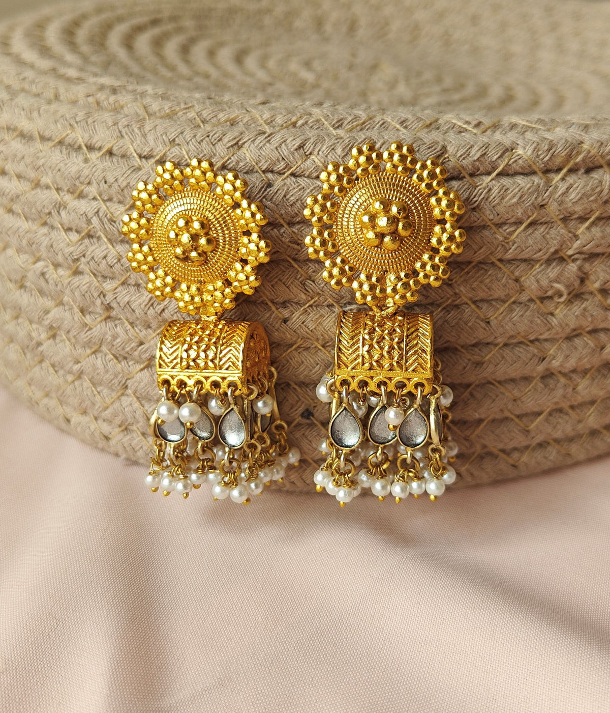 Alankar Square Floral Princess Jhumka Earring