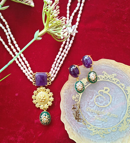 Alankar Amethyst Green Paint Necklace Set