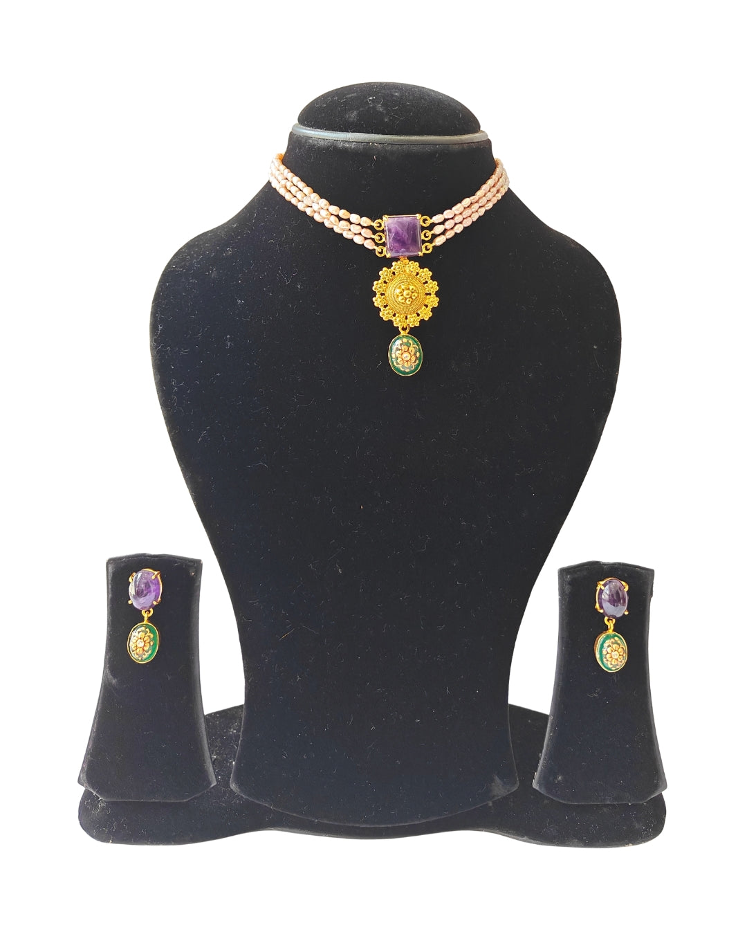 Alankar Amethyst Green Paint Necklace Set