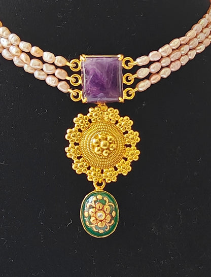 Alankar Amethyst Green Paint Necklace Set