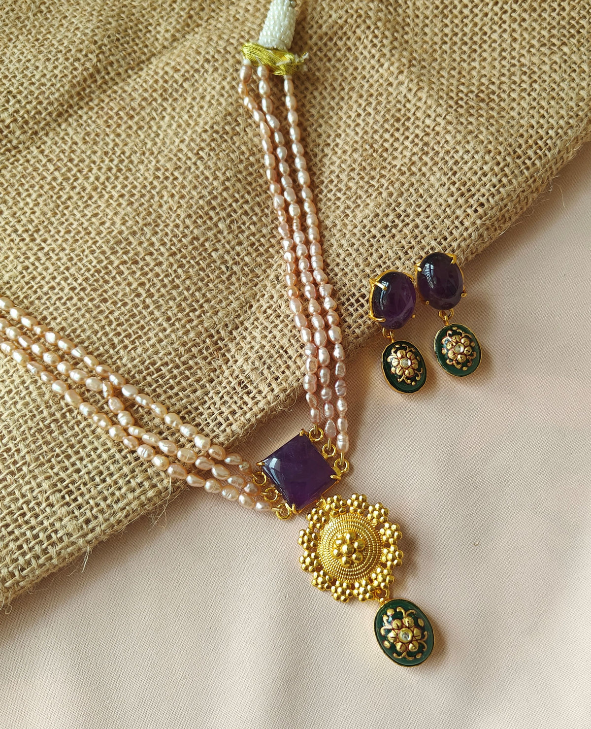 Alankar Amethyst Green Paint Necklace Set
