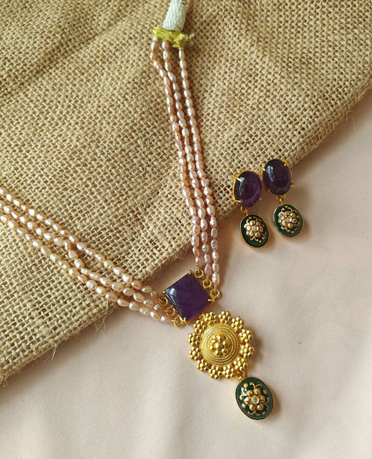 Alankar Amethyst Green Paint Necklace Set
