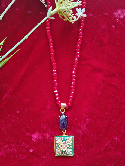 Alankar Green Paint Amethyst Nikhar Necklace