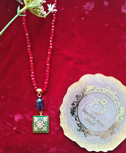Alankar Green Paint Amethyst Nikhar Necklace