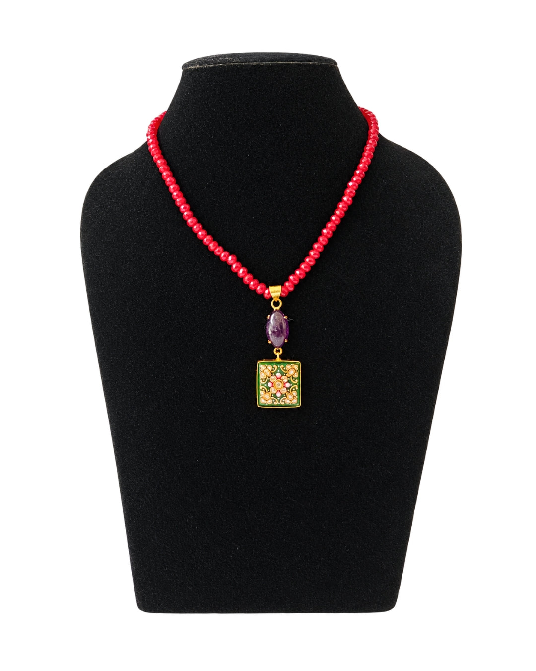 Alankar Green Paint Amethyst Nikhar Necklace
