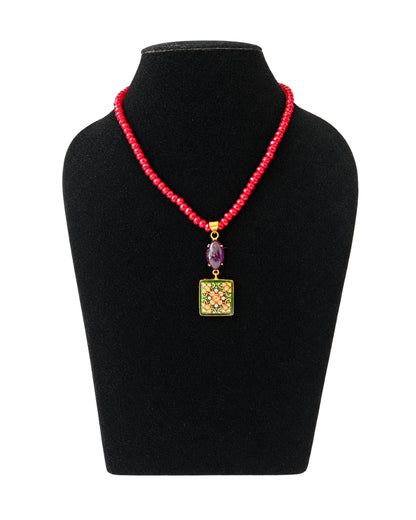Alankar Green Paint Amethyst Nikhar Necklace