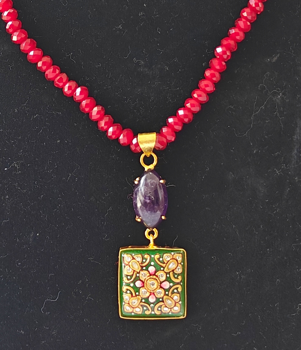 Alankar Green Paint Amethyst Nikhar Necklace