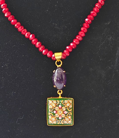 Alankar Green Paint Amethyst Nikhar Necklace